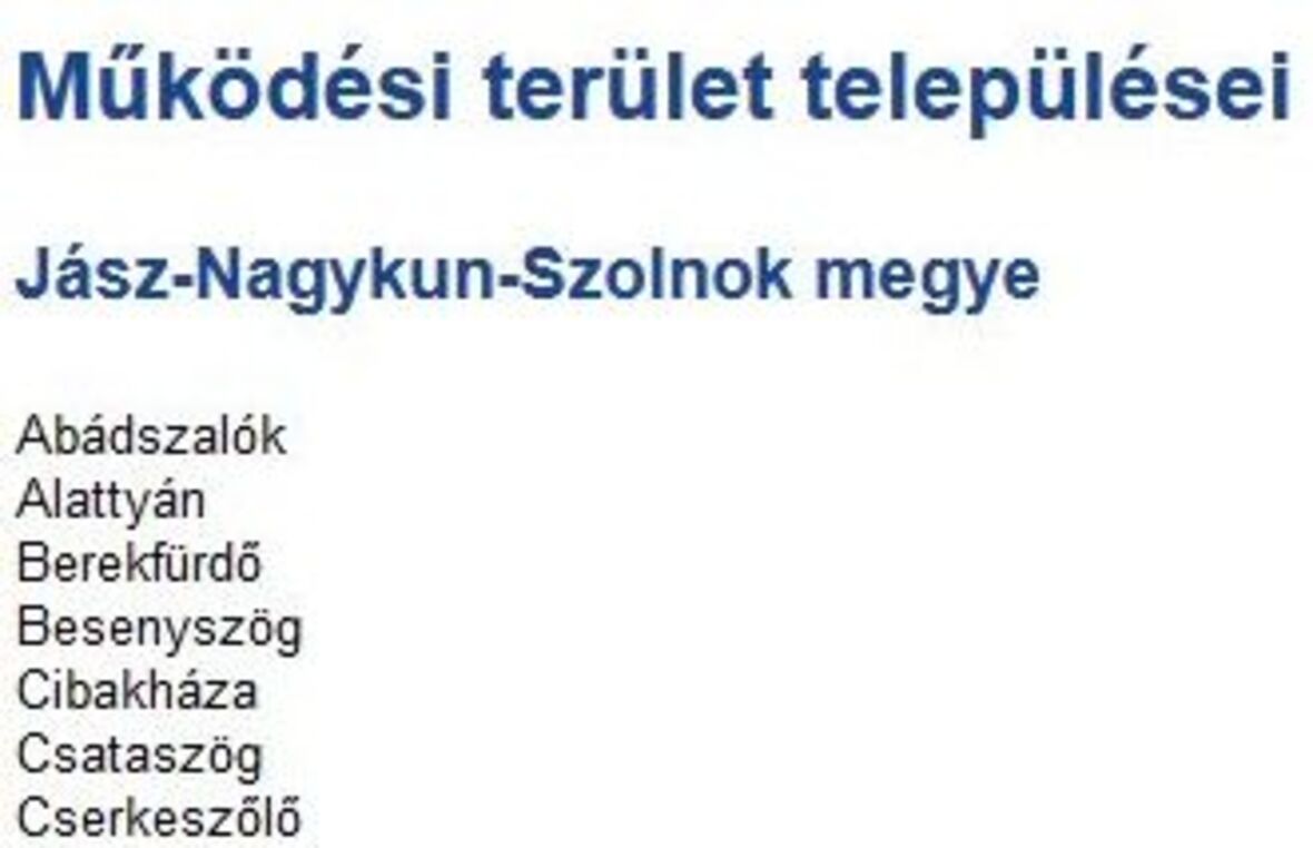 Működési terület (szöveges)